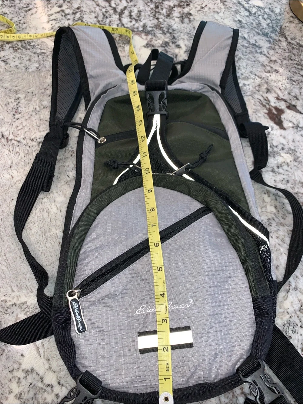 Eddie Bauer backpack small to medium green gray and black excellent condition